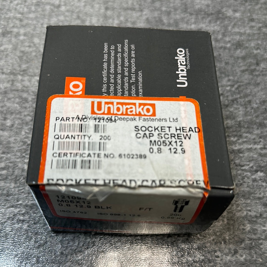 M5X12 12.9 Unbrako Socket Head Cap screws （2pc）